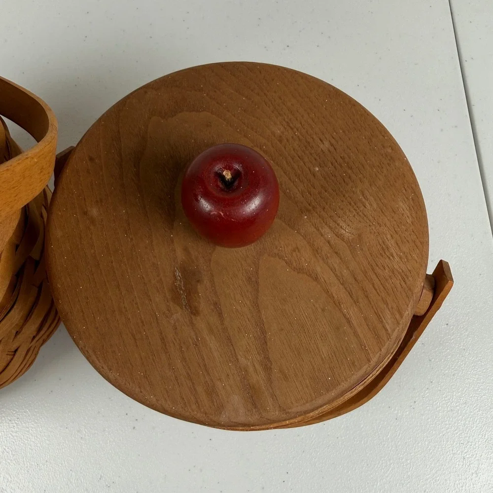 Vintage 1992 Longaberger Apple Fruit Basket Set of 2 Wooden Lids Plastic Liners